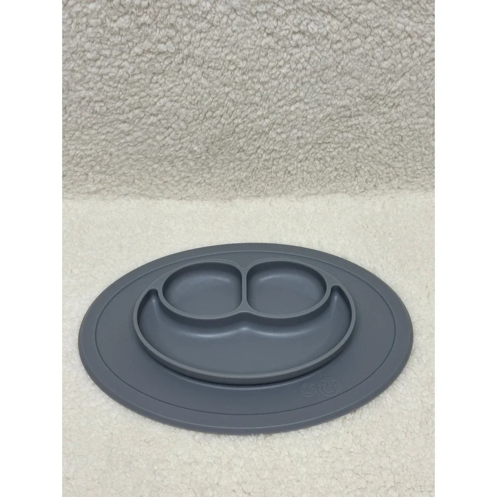 EZPZ Happy Mat Silicone Suction Plate Gray Toddler Feeding Placemat